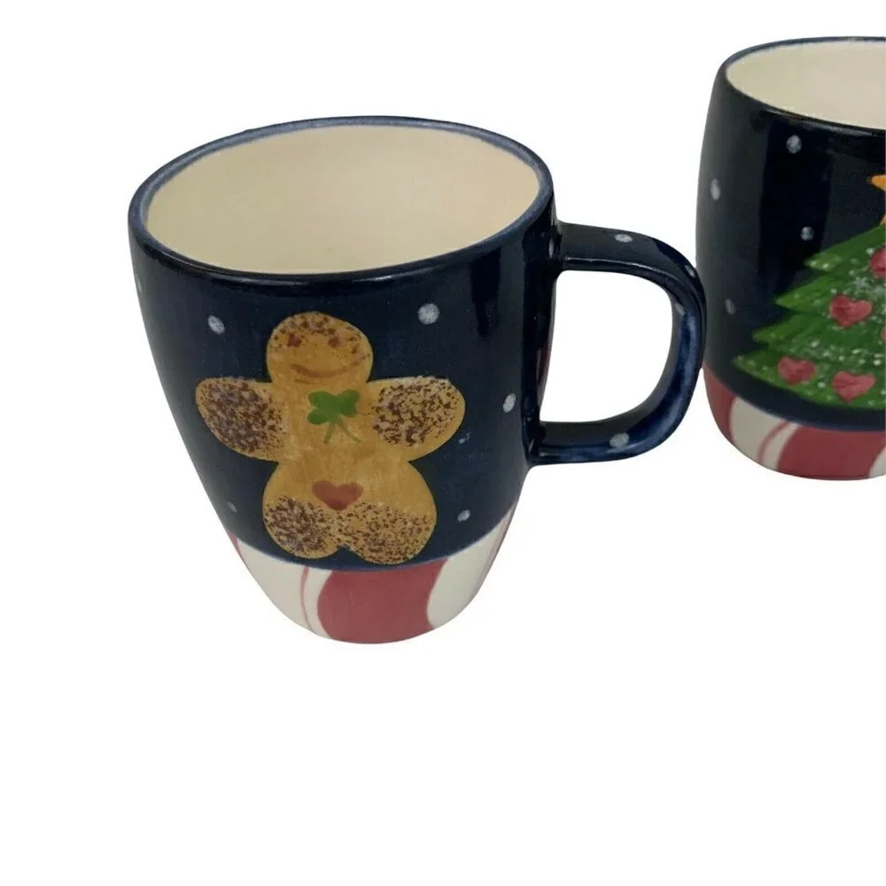 Lot of 3 VIntage 1999 Laurie Gates Christmas Mugs 14 oz Capacity Gingerbread Men